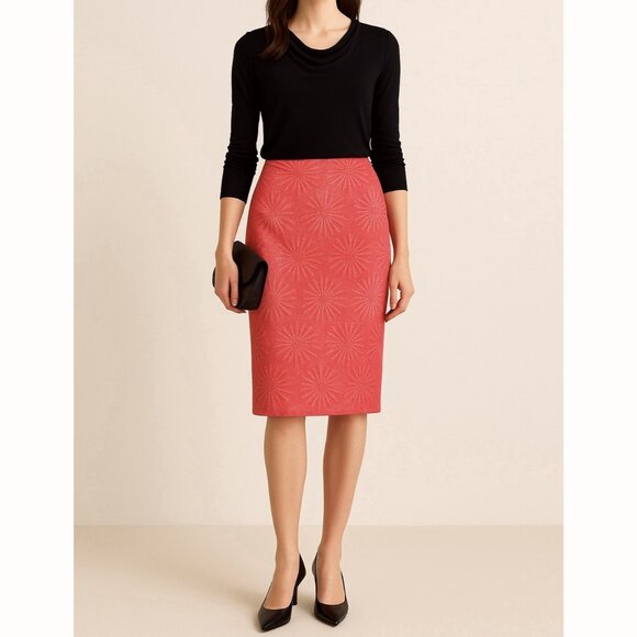 Tocca Coral Pink Floral Textured Pencil Skirt Sz 6 Romantic Feminine Whimsical - Picture 1 of 12